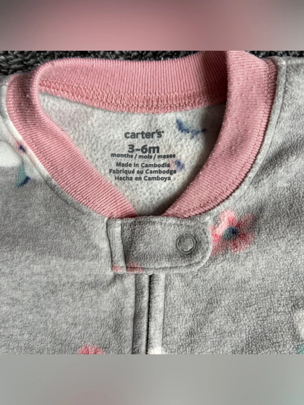 Carter’s Baby Girl 3-6M Sleep Sack Gray Floral Long Sleeve Fleece Zip Up Blanket